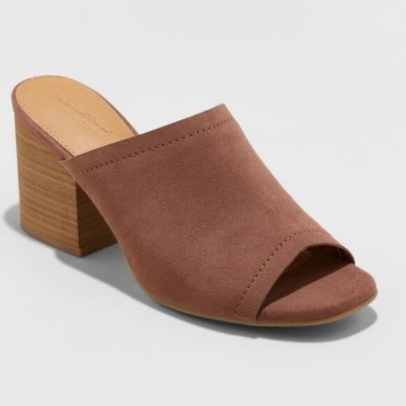 Universal Thread Women Norelle Brown Microsuede Stacked Heel Mules Sandal Size 7 - Picture 1 of 13